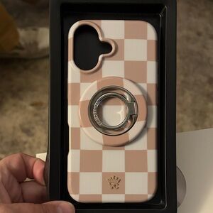 Velvet Caviar Tan and White Checkered Phone Case with Ring Holder